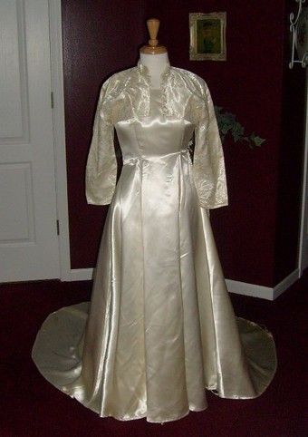 Bridal Lingerie on Elegant 1940s Ivory Satin Circle Train Wedding Gown