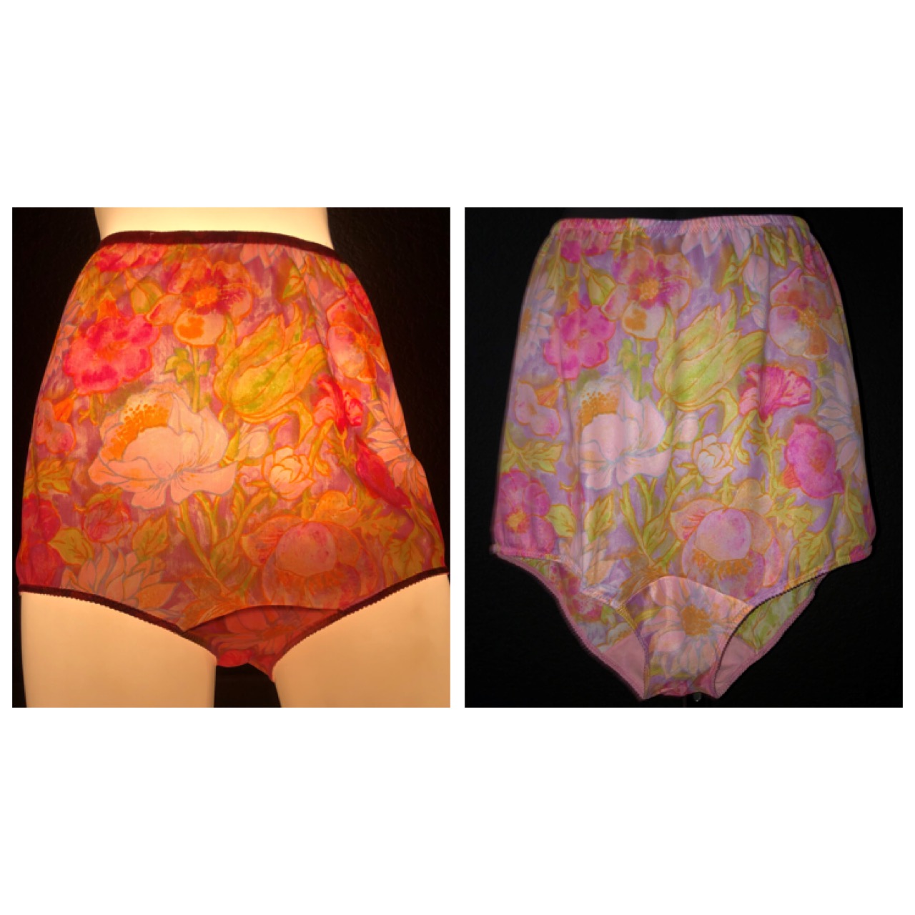 Wow Roomy Vintage Vanity Fair 1960s Wild Flower Print Nylon Panties 7 Pink Girl Vintage Lingerie