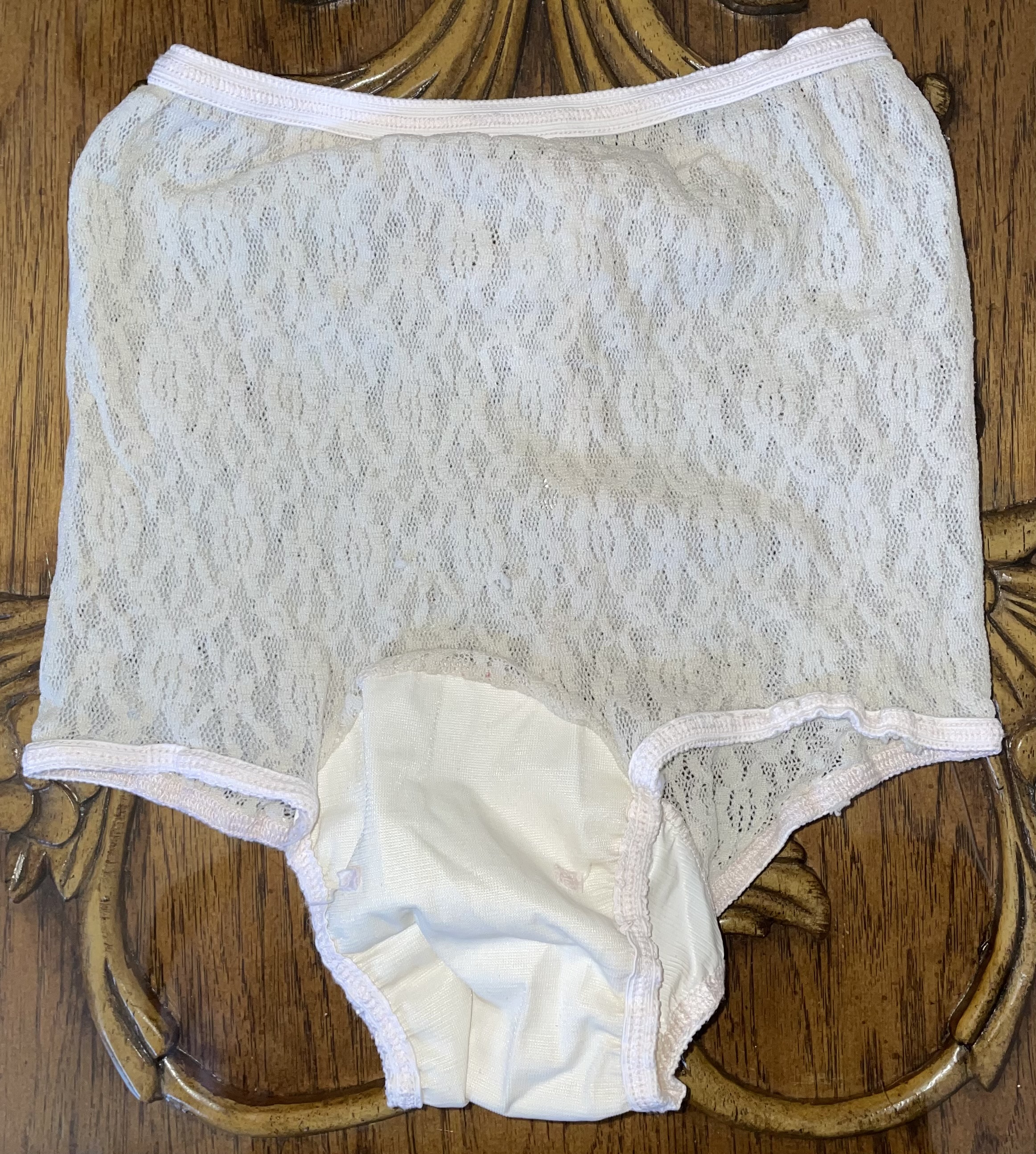 Vintage Rear Seam 1970's MODESS Lace Sanitary Panties w/ Plastic Lined